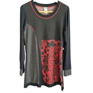 Dolcezza | Women's Black and Red Wearable art Tunic Sweater Dress | Large